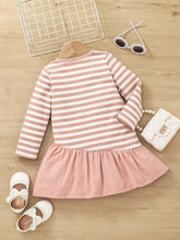 Kids QTFun Toddler Girls Striped & Rabbit Print Bow Ruffle Hem Smock Dress